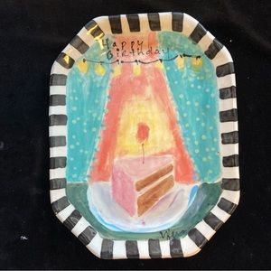 Happy Birthday “Handmade Ceramic 8 Sided Platter 13”x10” Cake Design